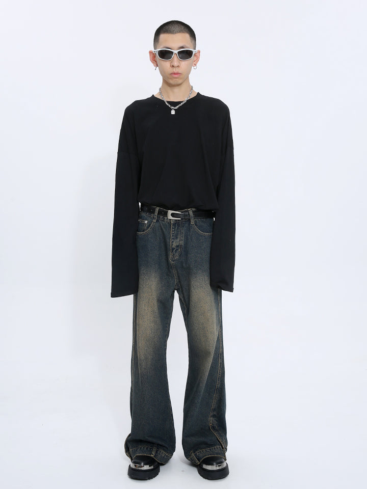 Retro-Mikro-gefächerte Denim-Jeans 