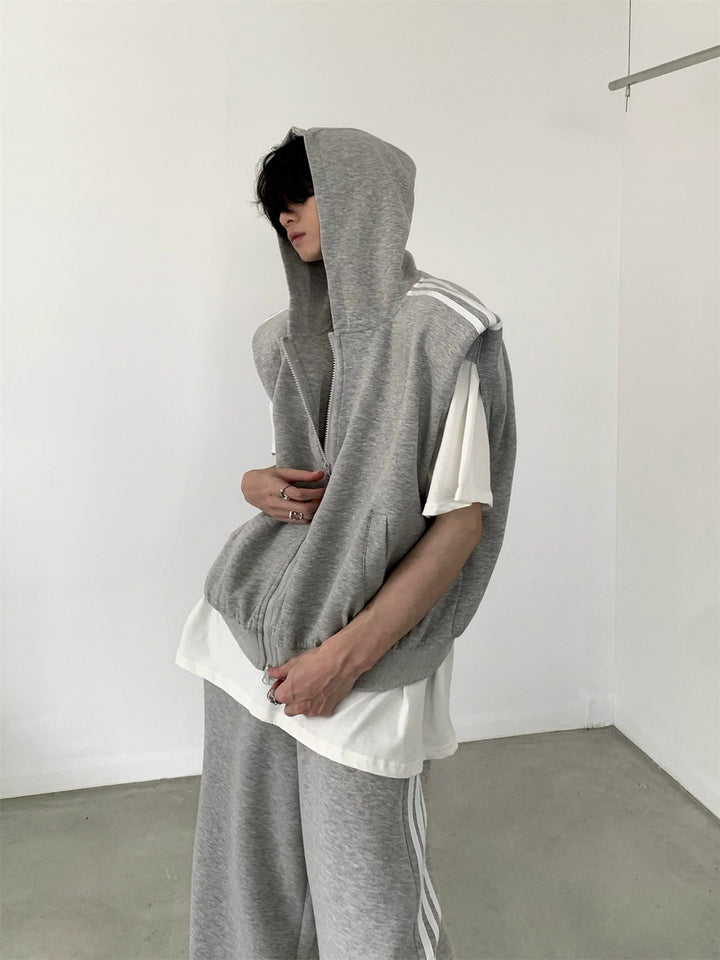 Ensemble de sport à capuche sans manches à trois bandes 