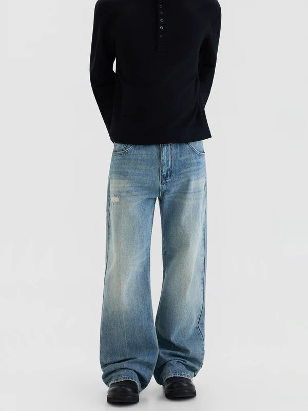 Distressed Wide Leg Straight Jeans