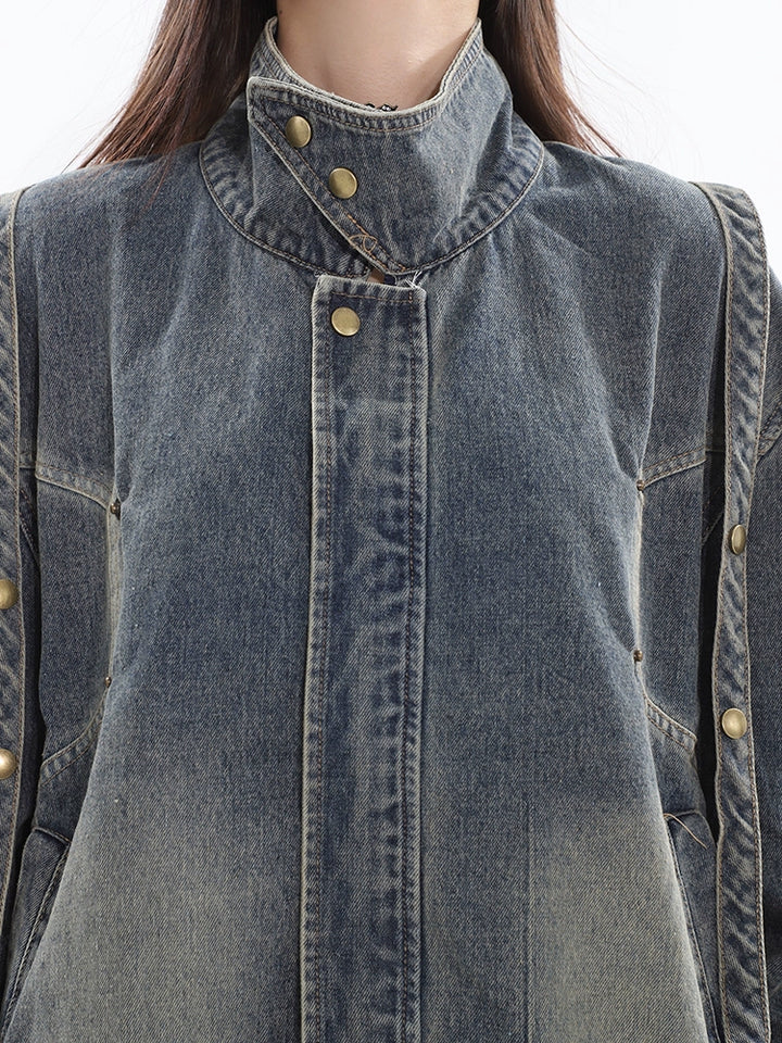 Chaqueta de mezclilla retro de gran tamaño con botones a presión 