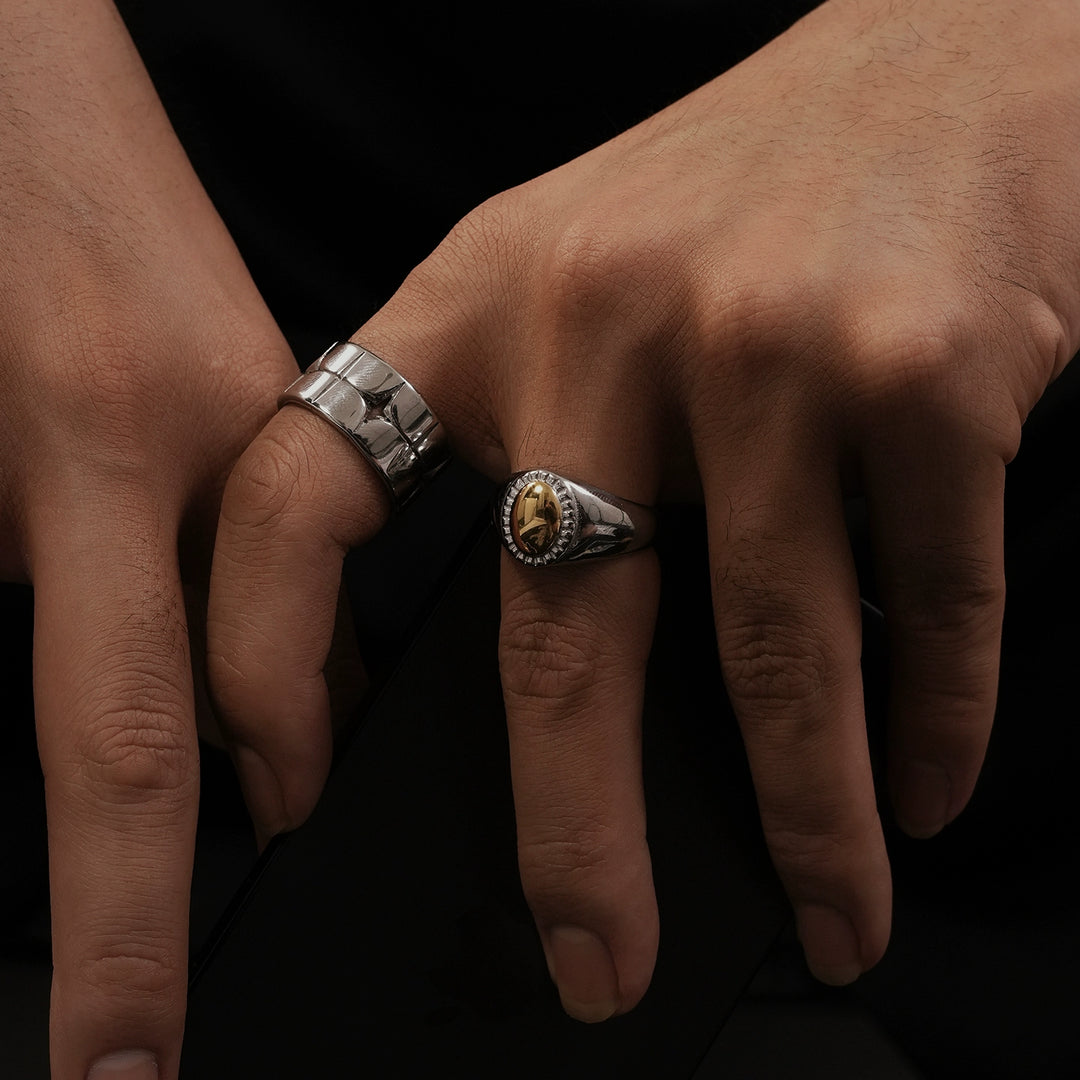 Titanium Steel Pebble Stacked Index Ring