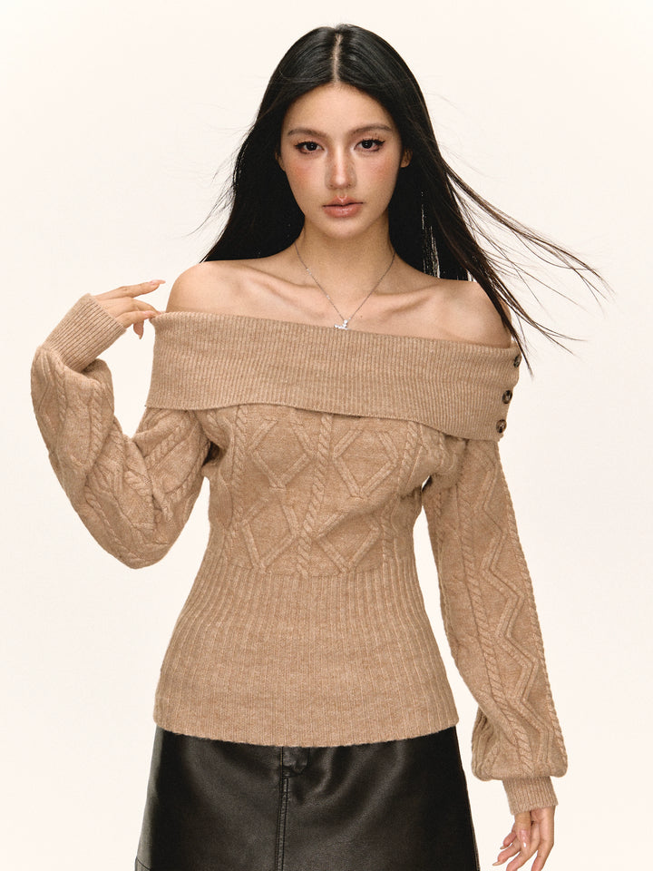Pull en maille torsadée à épaules dénudées 