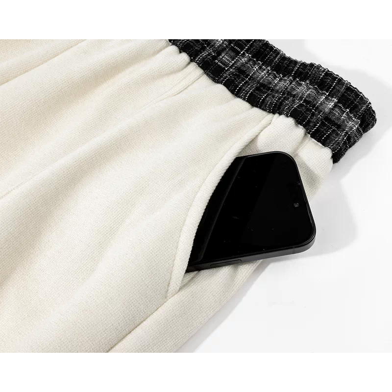 Plaid Fleece Lined Wide-Leg Pants