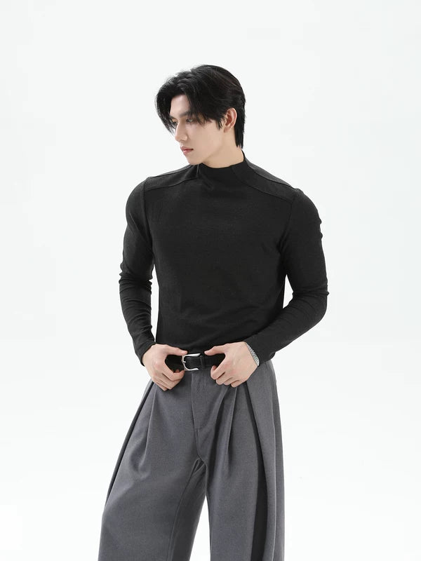 슬림 핏 목 넥 롱 슬리브 티셔츠 