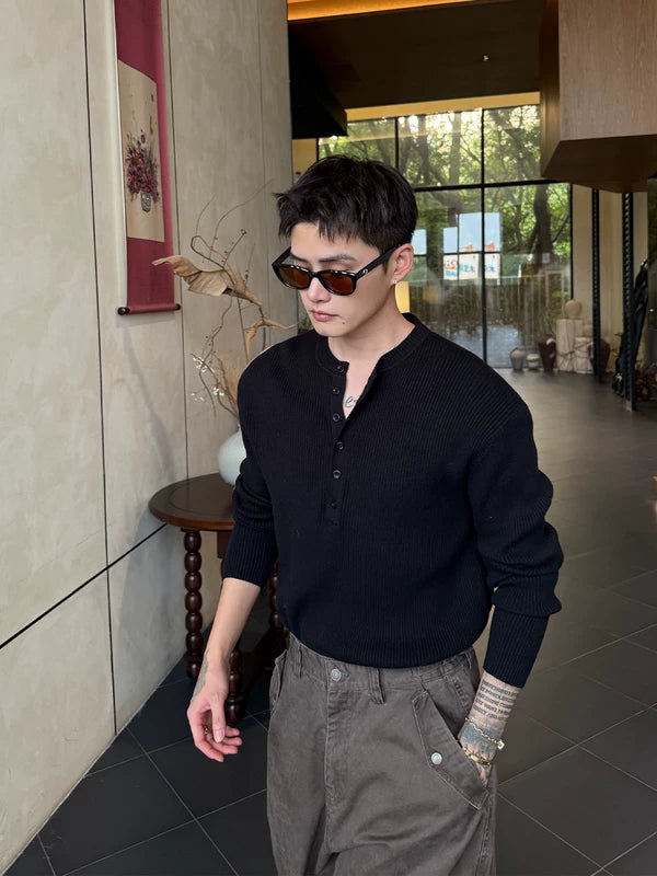 Rippstrick Langarm-Henley-Shirt 