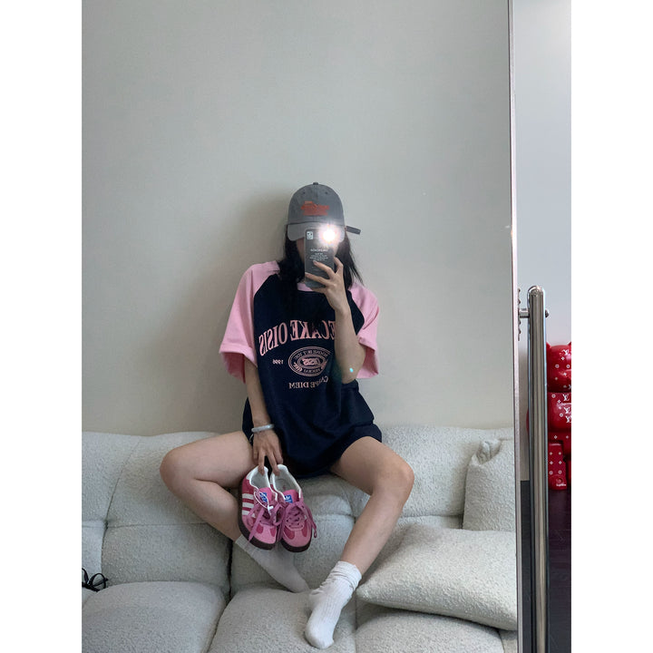 Turtleneck à imprimé flocking avec manches raglan rétro 