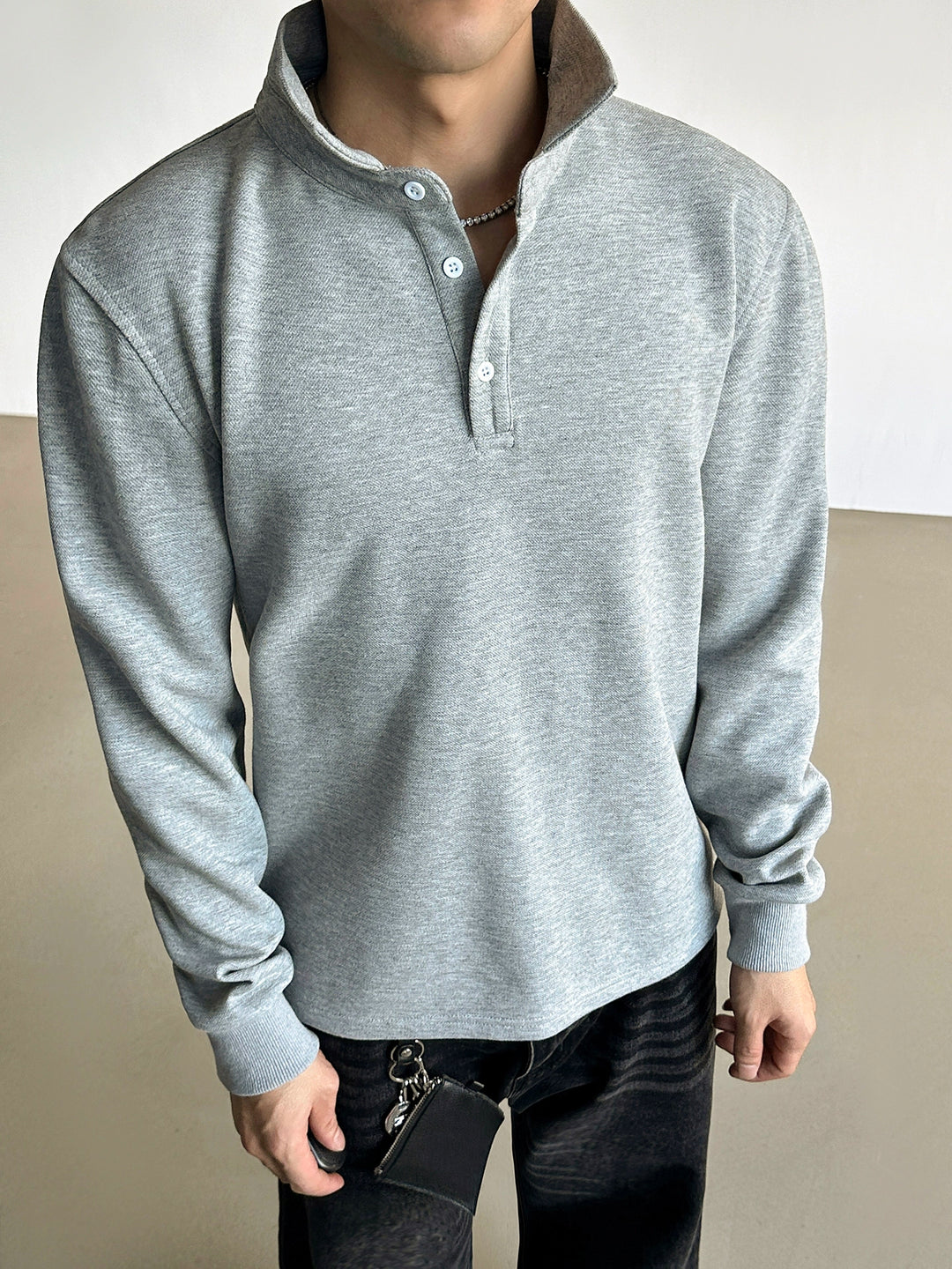Camisa Henley de Pulôver Polo de Manga Longa 