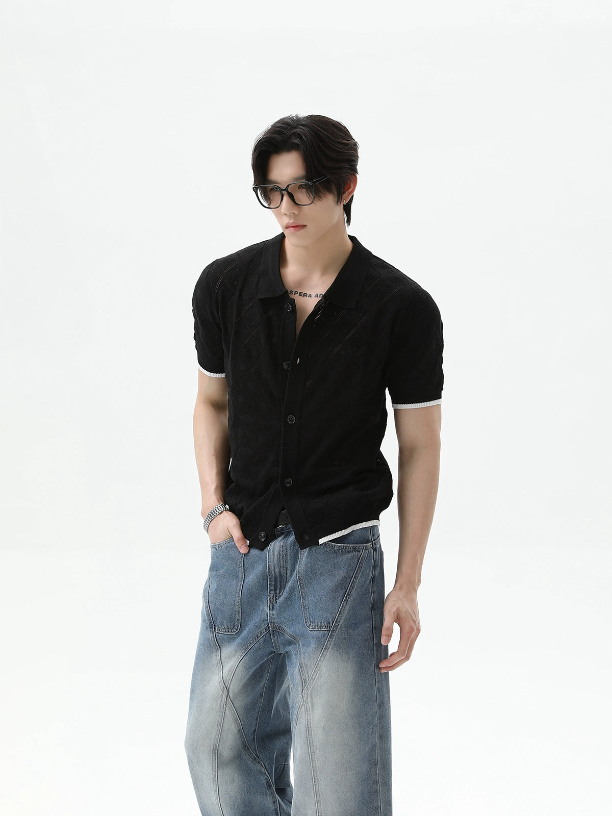 ダイヤモンドテクスチャースリムフィットニットシャツ 