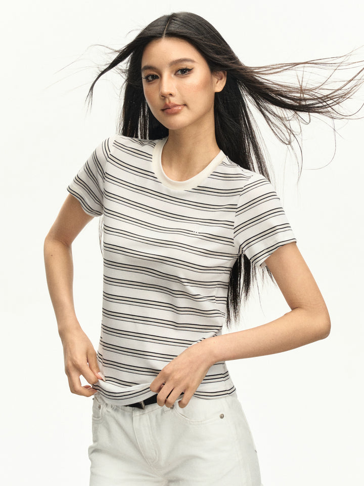 Striped Short Sleeve Slim Fit Turtleneck