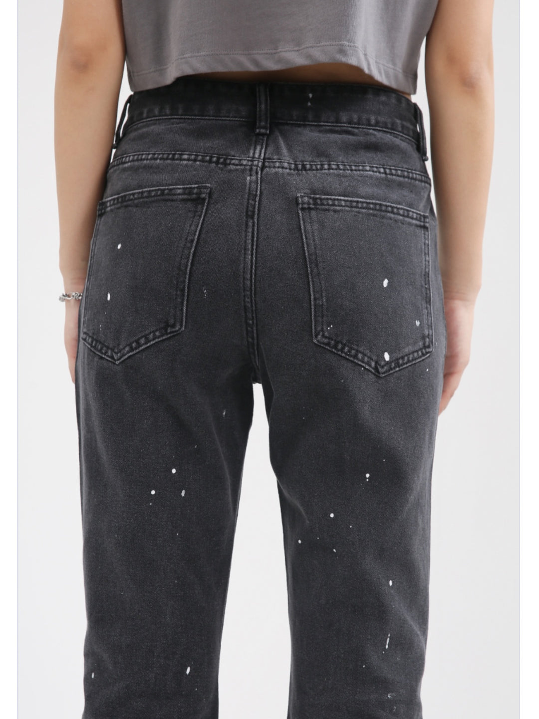 Flared Mid-Waist Paint-Splatter Jeans