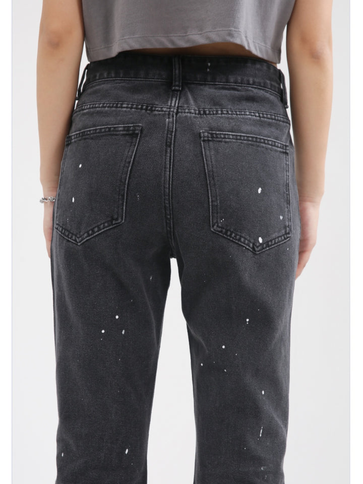 Flared Mid-Waist Paint-Splatter Jeans
