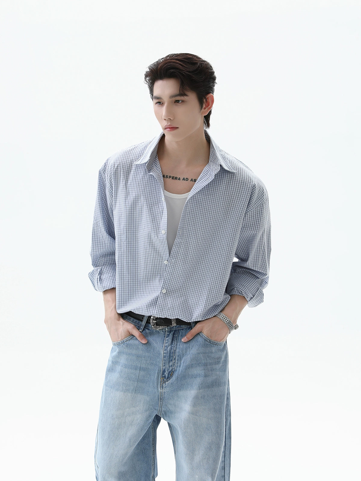 Pamuklu Kareli Bol Kesim Uzun Kollu Gömlek 