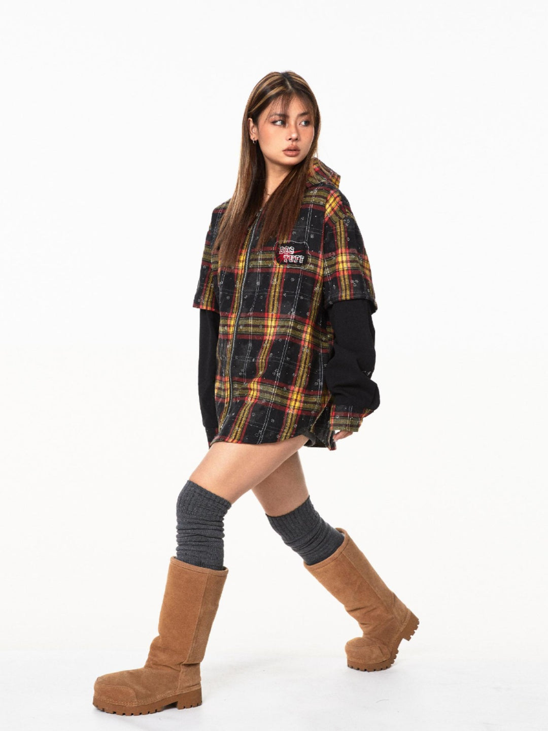 Plaid Hooded Loose Shirt