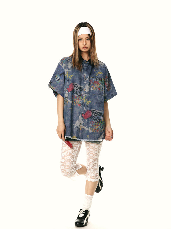Retro Graffiti Short Sleeve Shirt