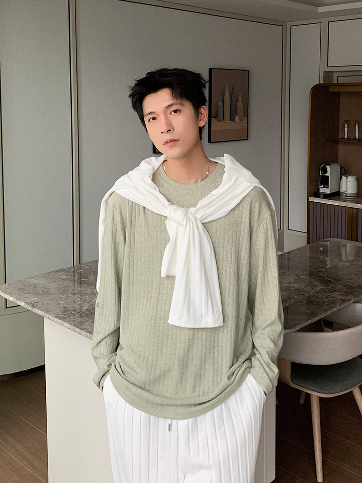Waffle Knit Long-Sleeve Pullover