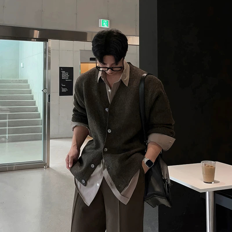 V-ringad stickad avslappnad passform kofta 