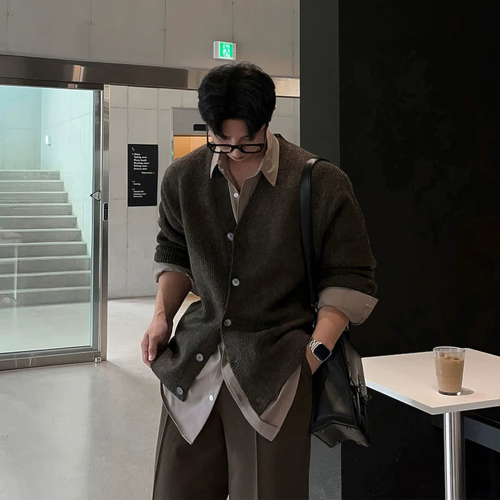 V-ringad stickad avslappnad passform kofta 