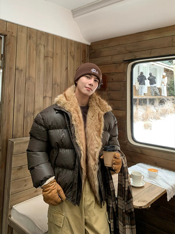 Manteau rembourré avec col en fourrure, Épais et coupe-vent 