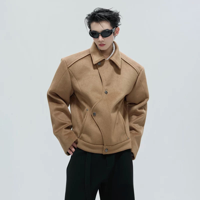 Wool-Blend Deconstructed Short Fleece Coat