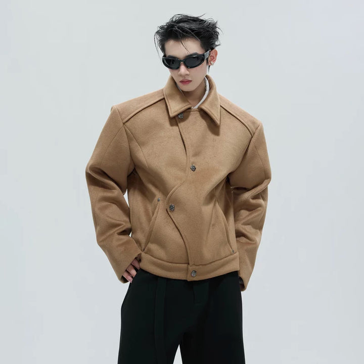 Wool-Blend Deconstructed Short Fleece Coat