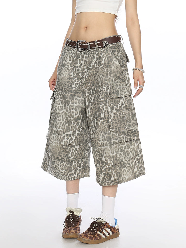 Leopard Denim Cargo Pants