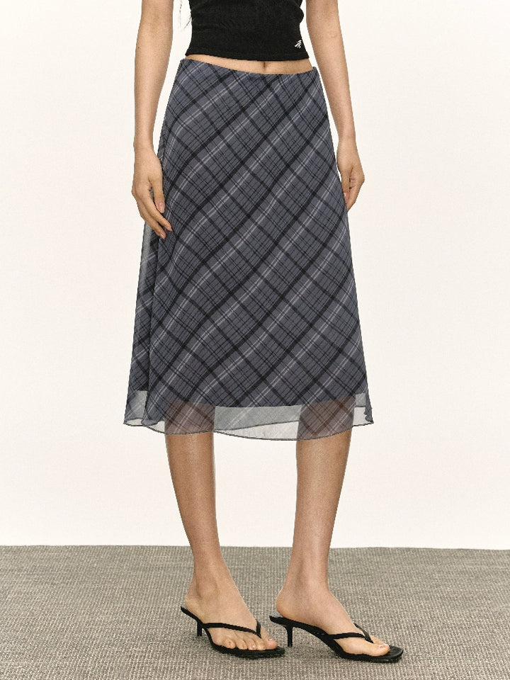 Retro Plaid Midi Slim Fit Skirt