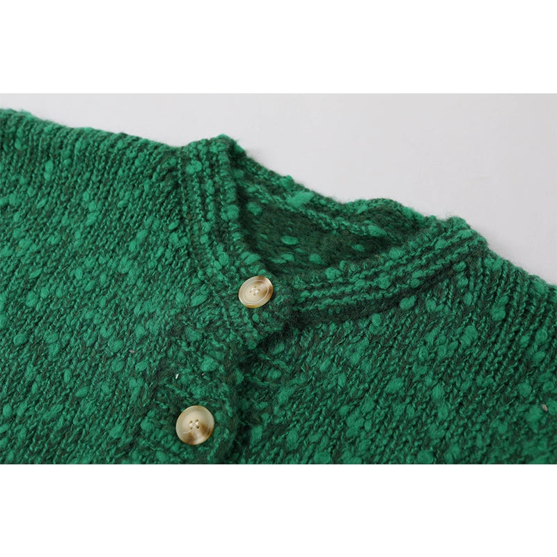 Retro virkad stickad knapp cardigan 