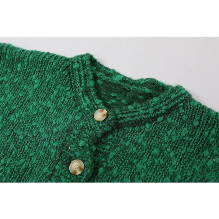 Retro virkad stickad knapp cardigan 