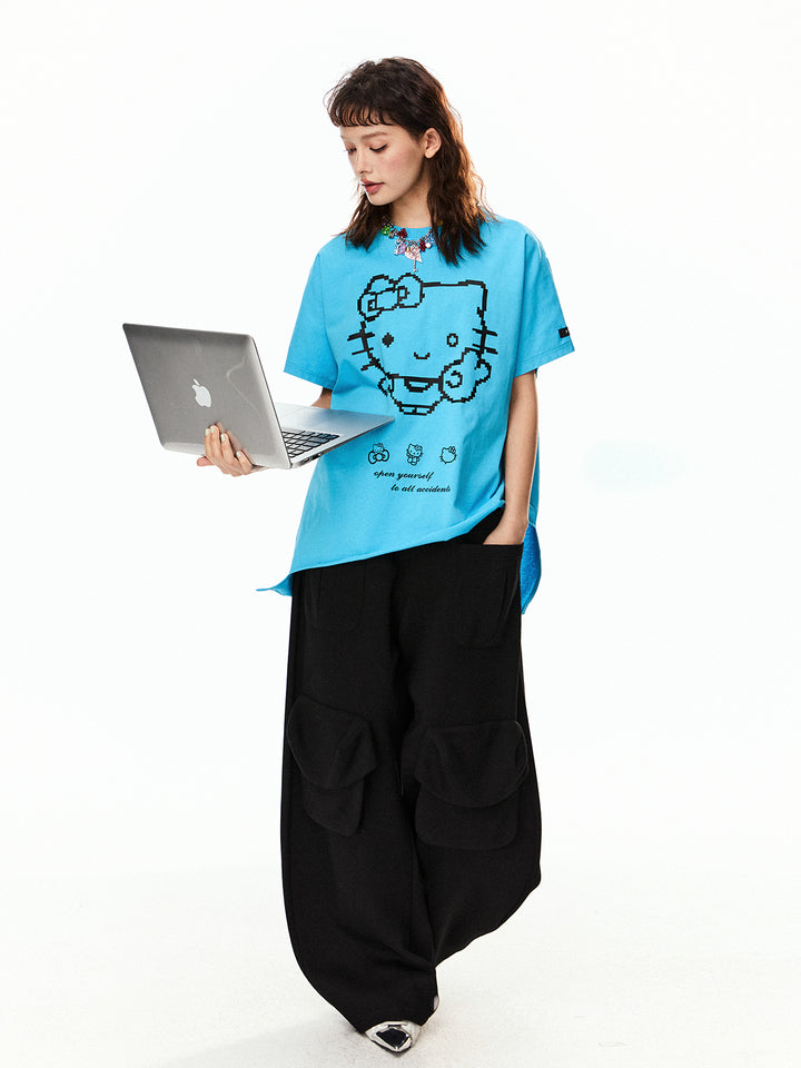 Blusa de Gola Alta Irregular com Estampa de Gato 