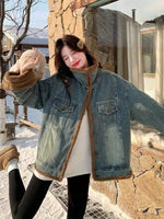 Retro Lamb Wool Lining Denim Jacket