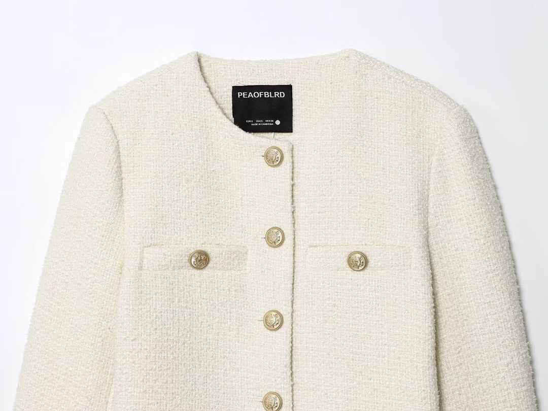 Tweed Metal Button Cropped Jacket