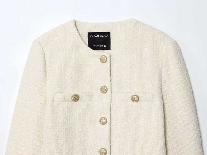 Tweed Metal Button Cropped Jacket