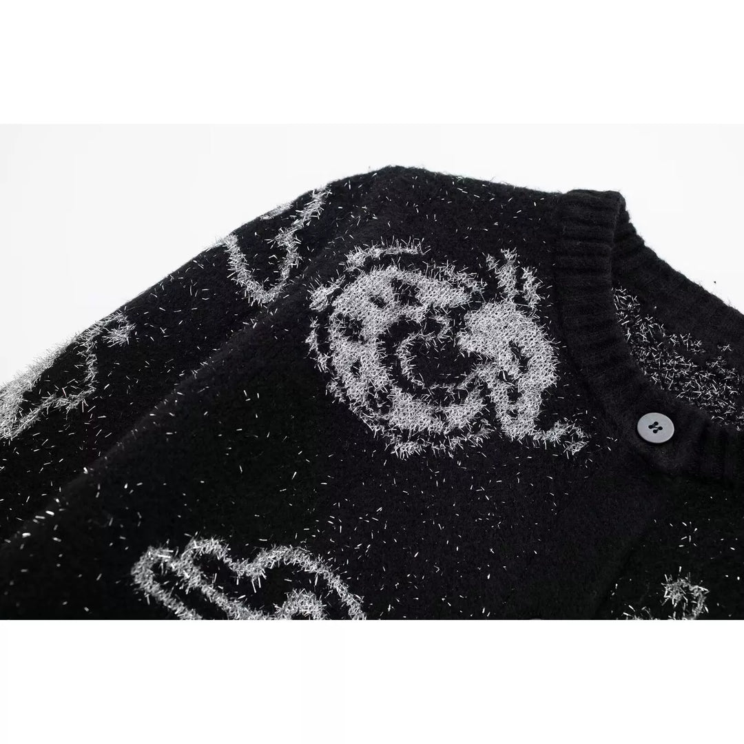Animal Jacquard Knit Button Cardigan
