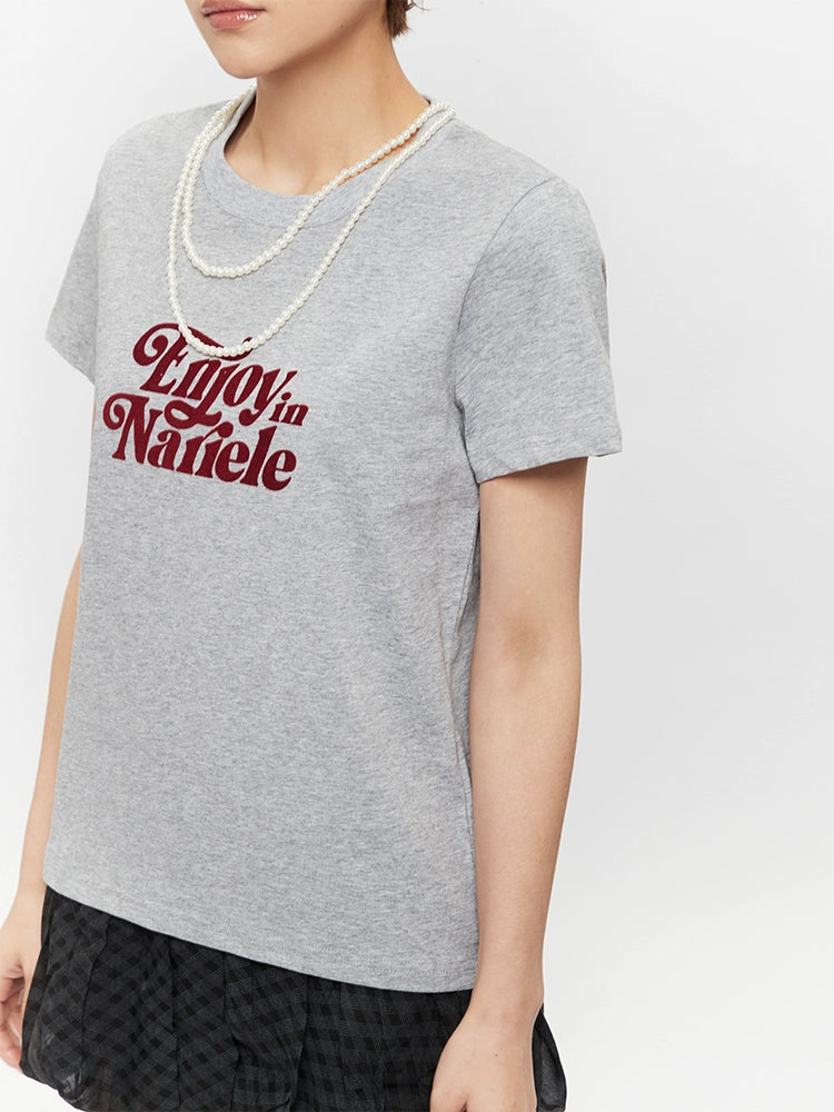 Letter Print Short Sleeve Turtleneck Tee