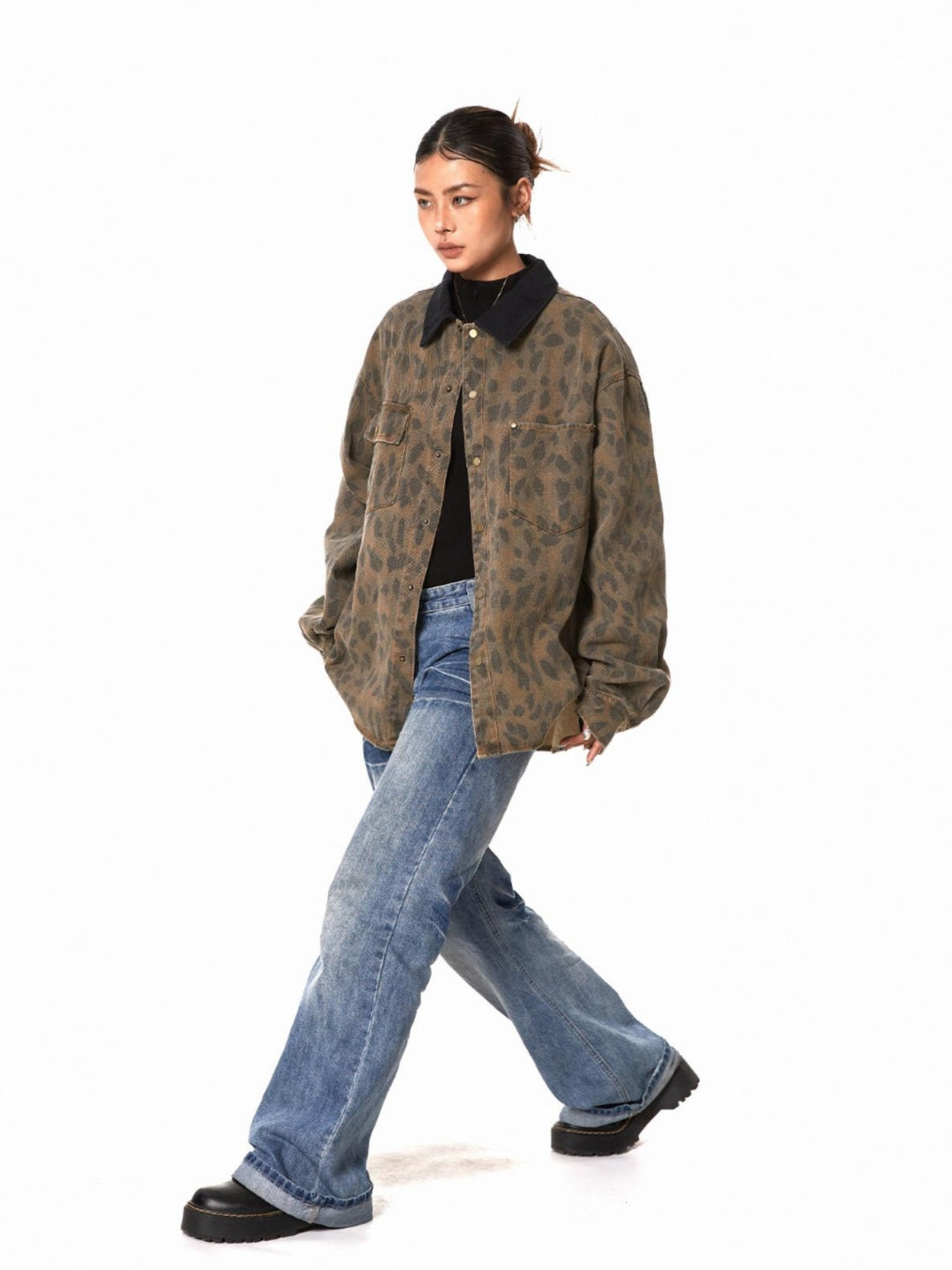 Retro Leopard Print Loose Shirt Jacket