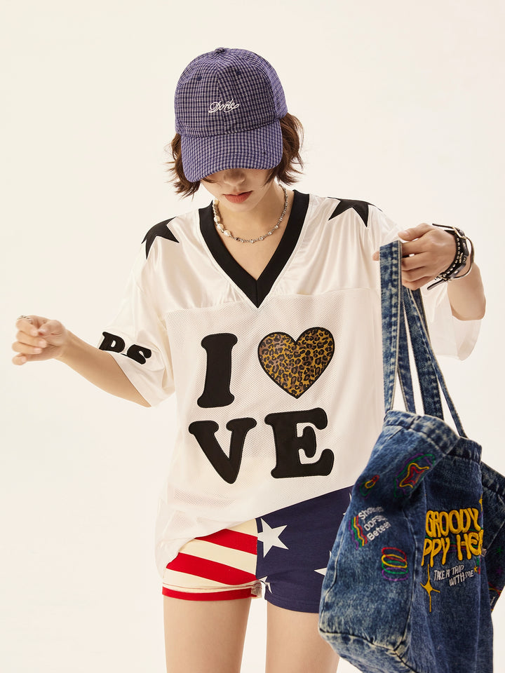 Chemise à manches courtes en jersey avec lettre d'amour léopard 