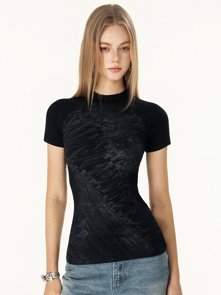 Slim Fit Short Sleeve Graphic Turtleneck