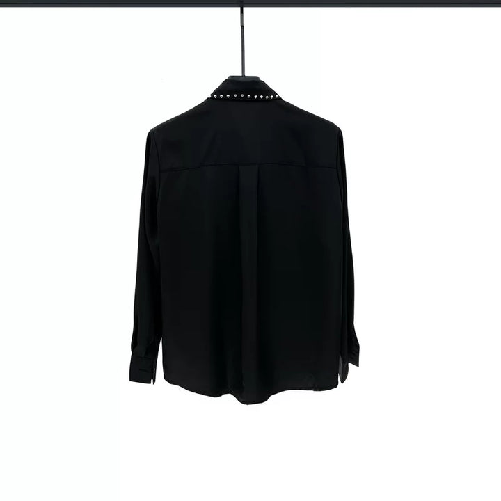 Studded Tie Accent Long Sleeve Shirt