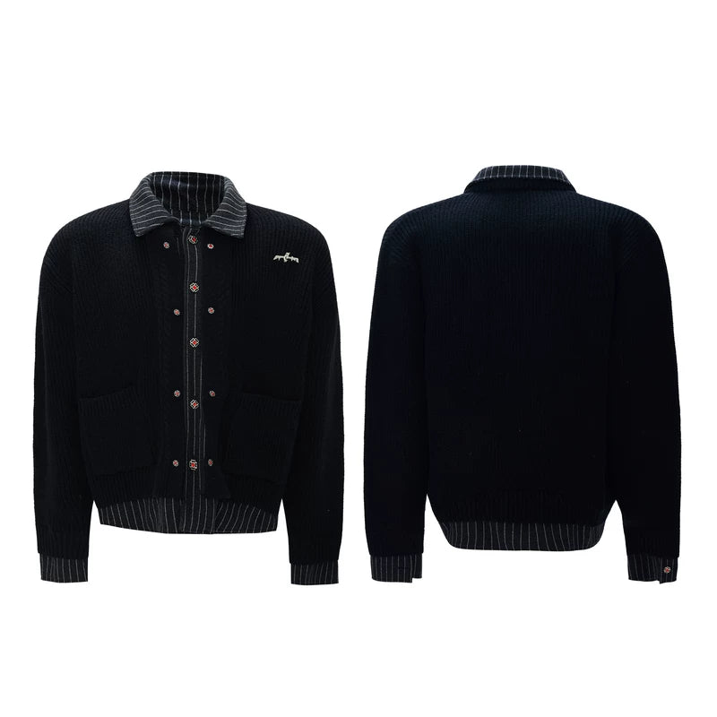 Faux Two-Piece Striped Knit Cardigan