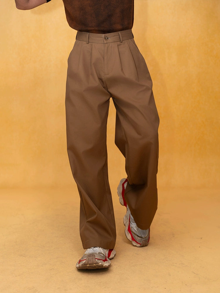 Pantalons décontractés à large jambe plissés rétro 