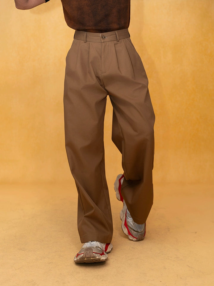 Pantalons décontractés à large jambe plissés rétro 