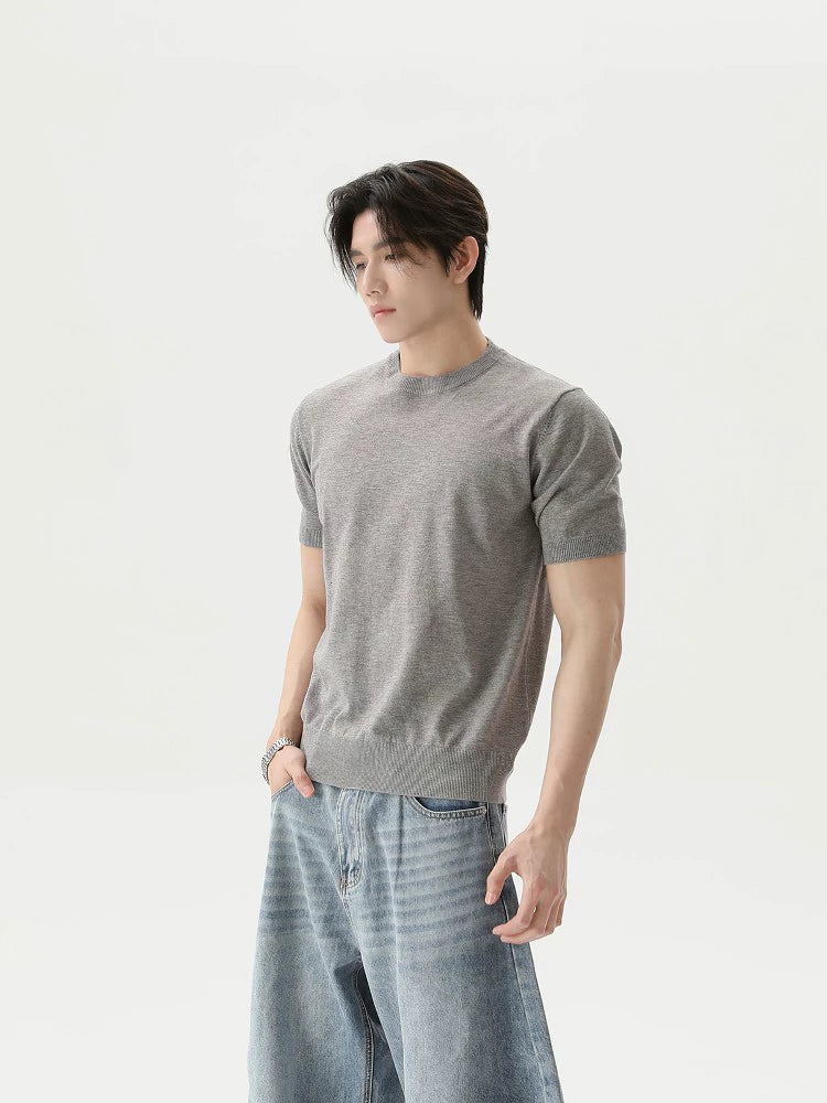 Slim Round Neck Knitted Shirt