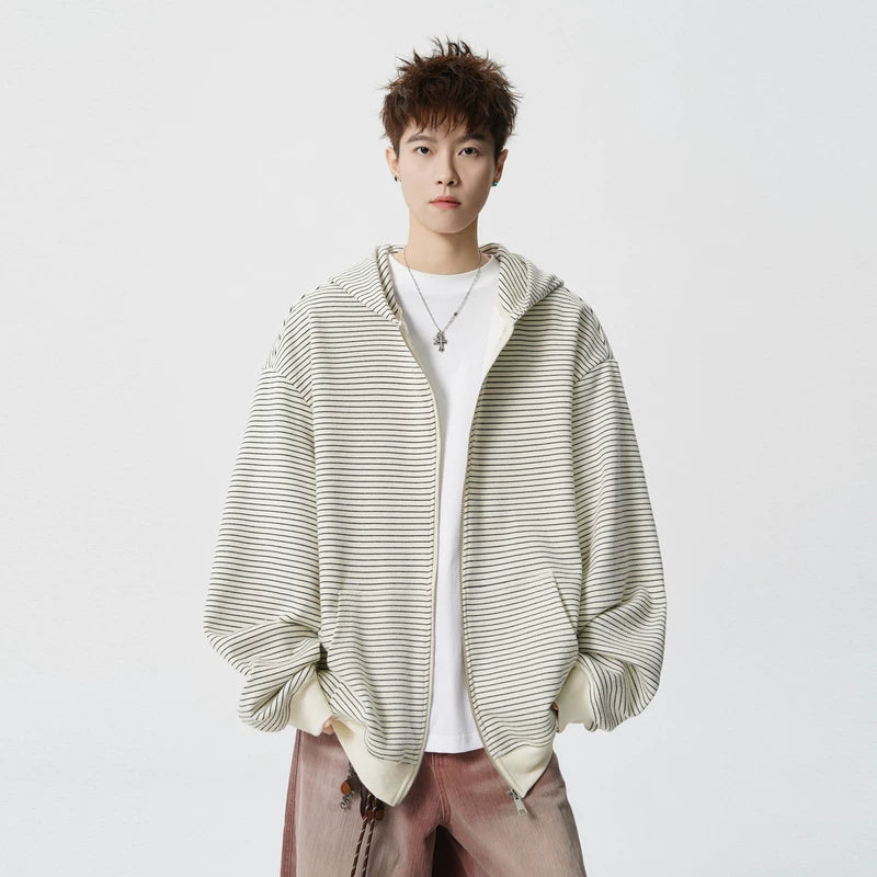 Hoodie zippé à rayures surdimensionné 