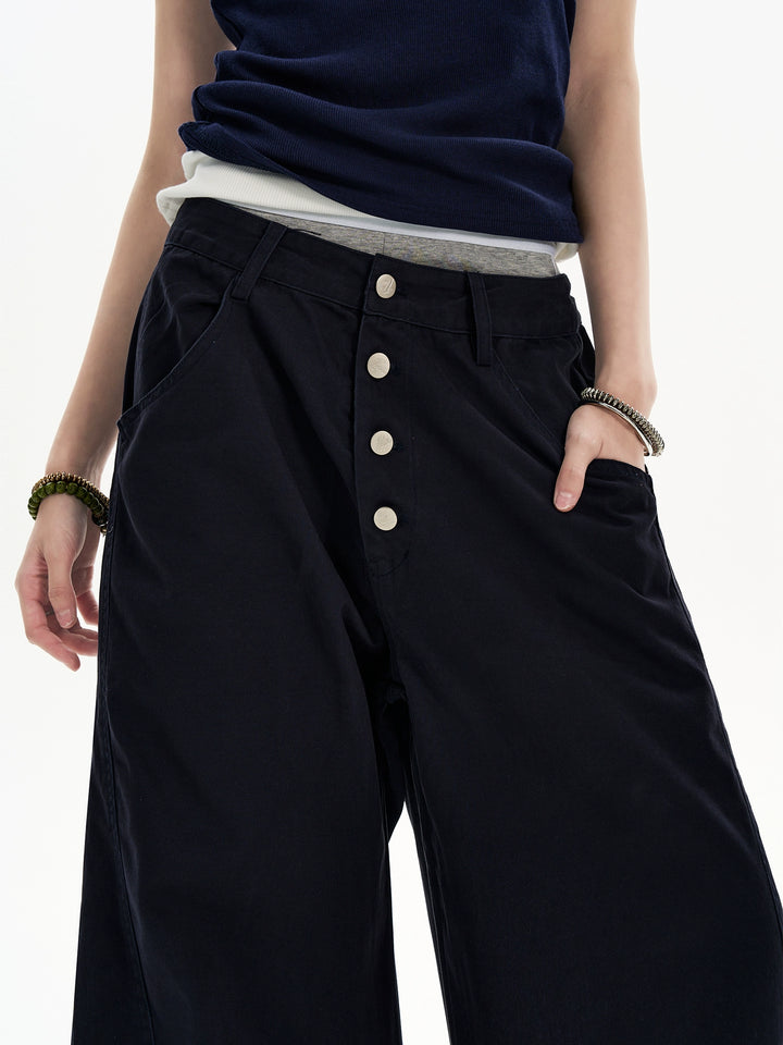 Wide-Leg Multi-Button Cargo Pants