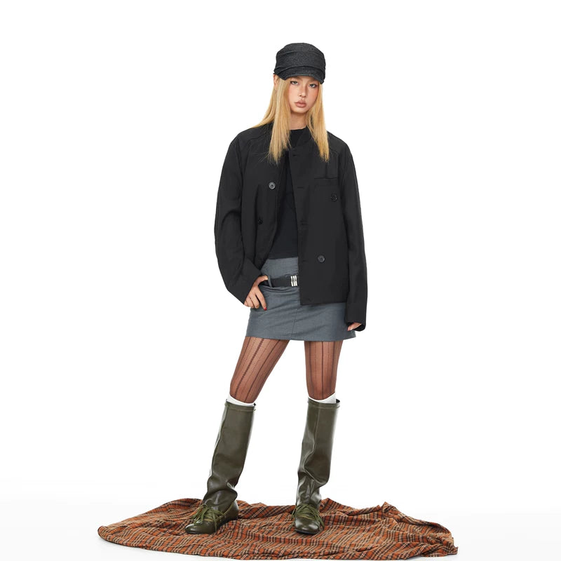 Double-Breasted Loose Mid-Collar Coat