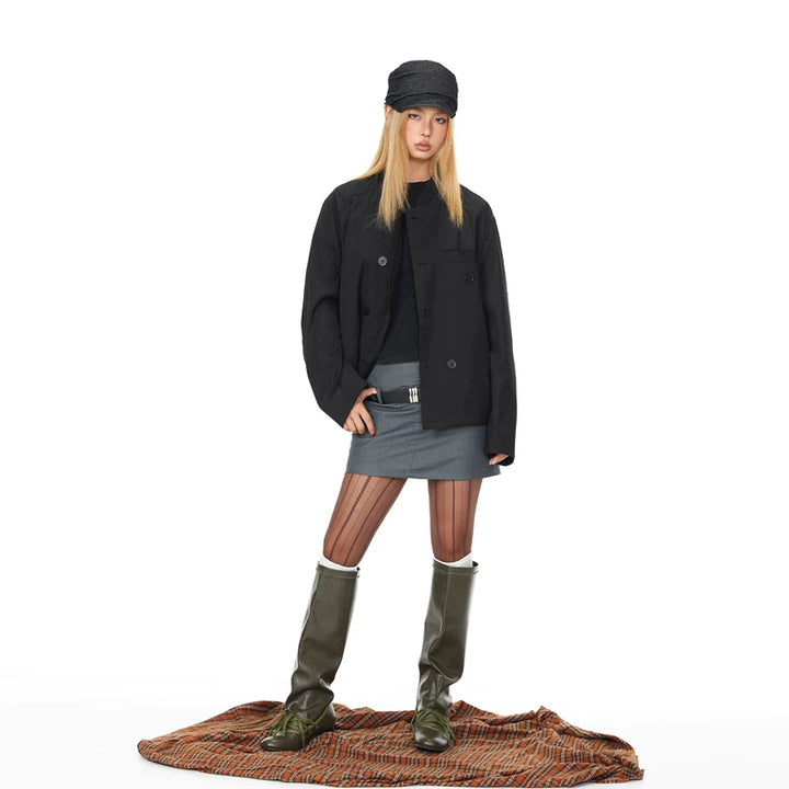 Double-Breasted Loose Mid-Collar Coat