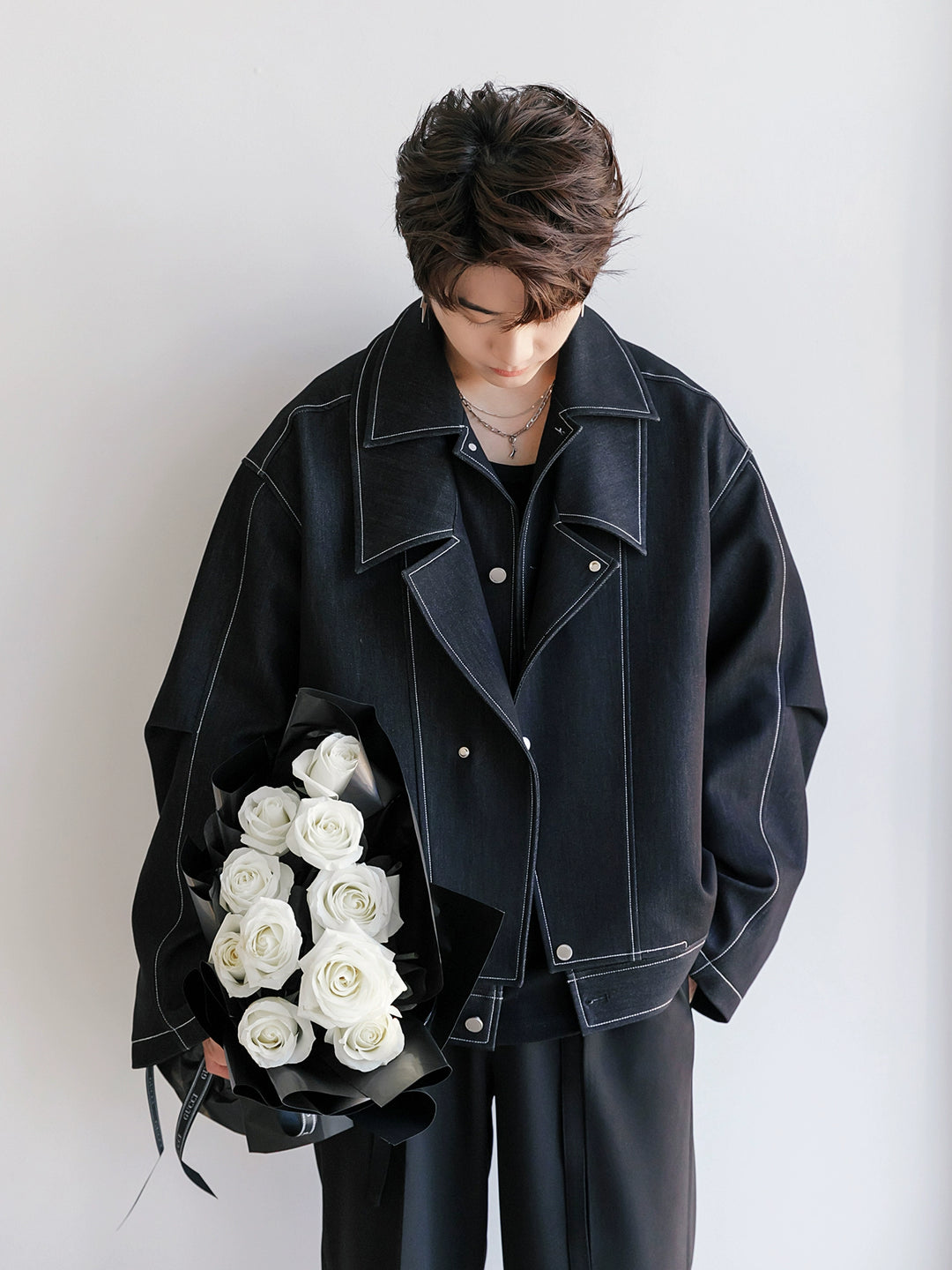 Loose Fit Denim Jacket with Lapel