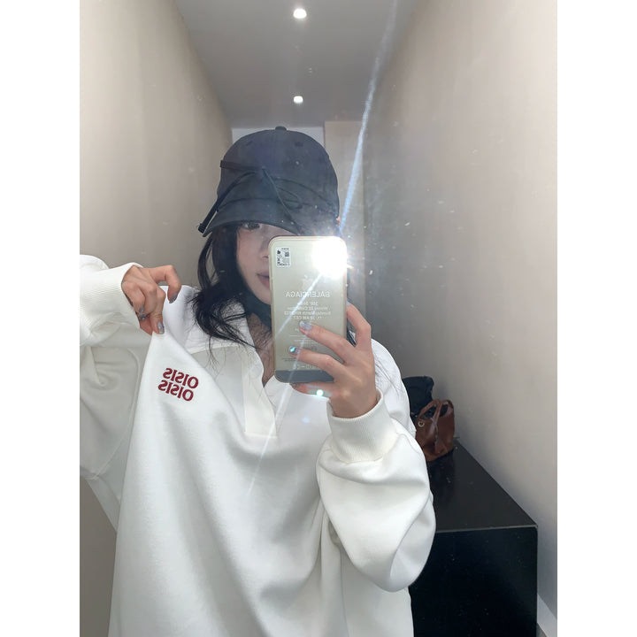 Bestickter V-Ausschnitt Pullover Hoodie Sweatshirt 