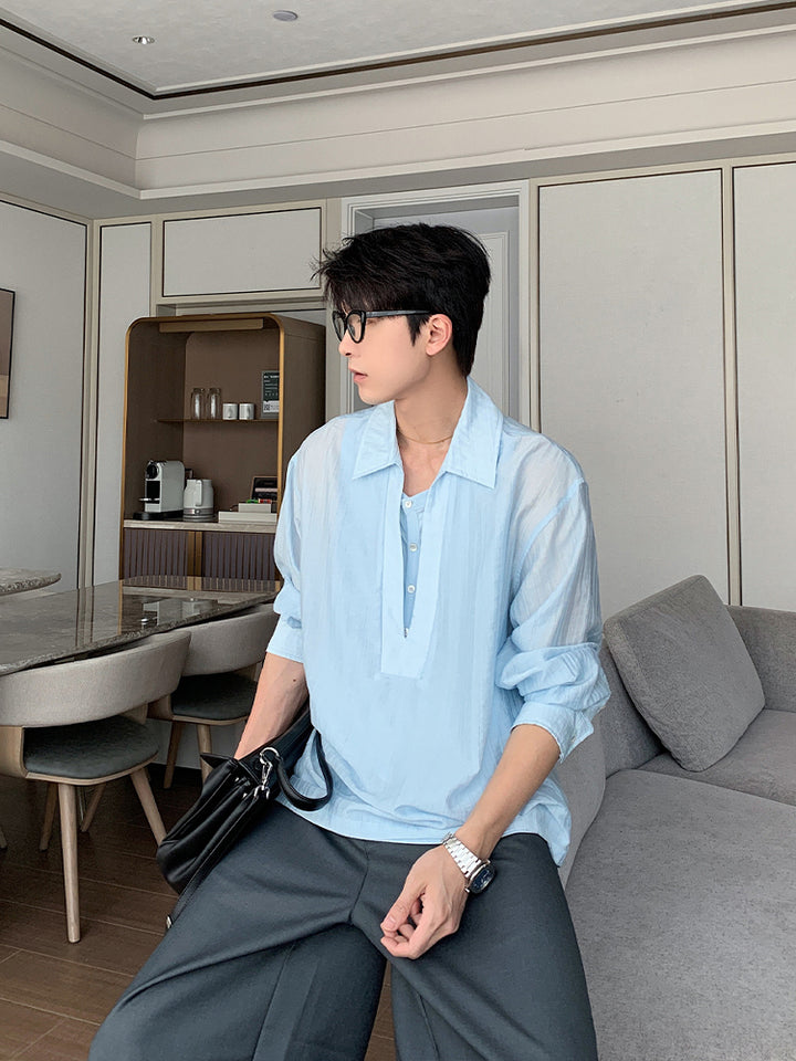 Long-Sleeved Loose Lyocell Shirt
