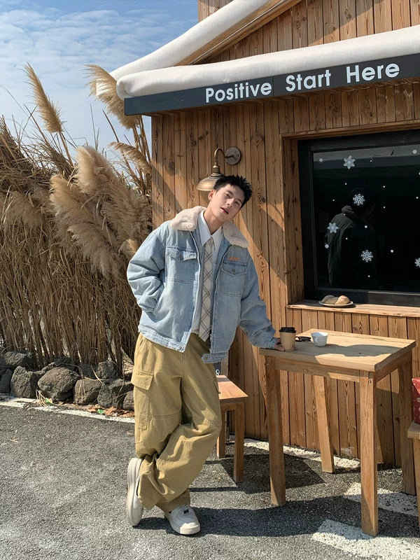 Veste en denim matelassée avec col en polaire 